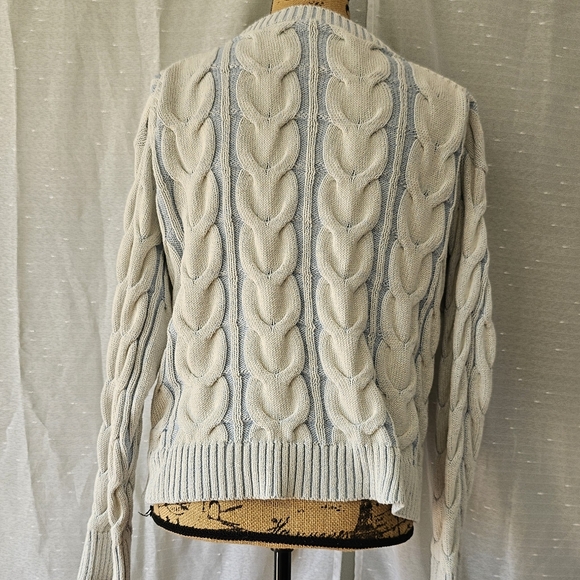 Free People Washed Cable V Neck Sweater Vintage Sky Blue Sz Small - Picture 6 of 8